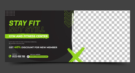 Fitness and workout banner design template. Usable for banner, cover, and header.