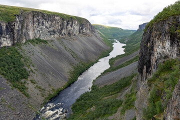 The Sautso Alta canyon: view of River Alta and gorge. Alta, Finnmark, Norway.