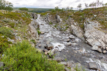 beautiful stream on the path leading to the Sautso Canyon Alta, Finnmark, Norway.