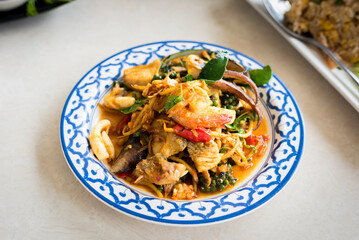 Spicy Stir-Fried Seafood. Thai food style. (Pad Cha Talay)