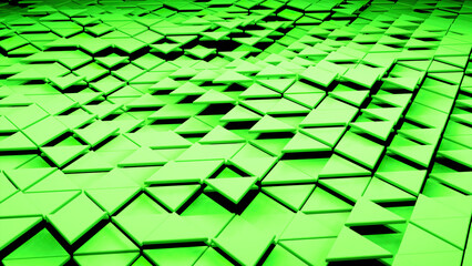 Green little triangles. Design. Bright little triangles that rise and fall in 3D format.