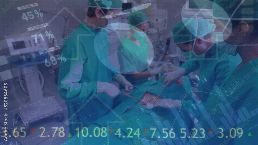 Aufkleber animation of data processing with arrows over diverse doctors