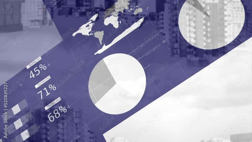 Poster animation of data processing over cityscape
