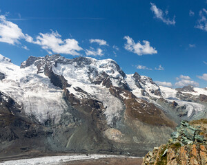 View of the Dufourspitze and Monte Rosa Glacier from Gornergrat. Alps, Switzerland.