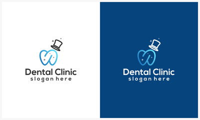line art tooth logo design template with magic symbol, simple dental logo icon