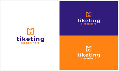 Line Art Ticket with T Initial letter logo design template simple ticket symbol