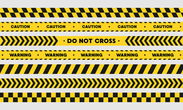 Set of yellow with black warning tapes isolated on white background, warning tape, dangerous tape, tape under construction, vector illustration.