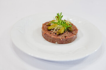 View on white background of meat. Healthy food, diet lunch concept.