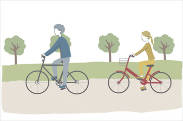 Fototapeta premium 自転車に乗る男性と女性のイラスト