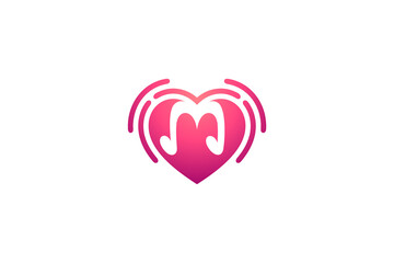 music letter M logo inside heart shape
