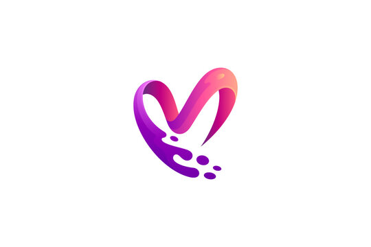 Love letter M logo. Heart and initial M with water splash 3d shape