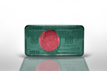 national flag of bangladesh on the dollar money banknote on the white background .