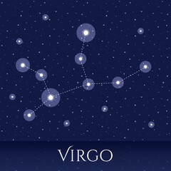 Fototapeta na wymiar Zodiac constellation Virgo over blue background