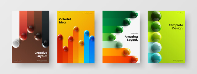 Amazing realistic spheres annual report layout collection. Trendy company cover design vector illustration composition.