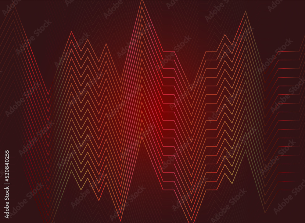 Poster the lines of the ecg graph are arranged in a continuous wave pattern. and the gradation of red tones
