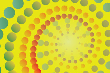 Abstract Background circle that is small, large, and has a variety of colors. Spiral from the center of the image with a yellow background.