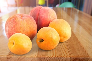 Fresh Yellow Peach fruit on the desk