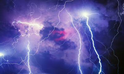 Fork lightning striking down during summer storm