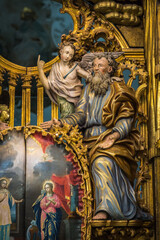 Obraz premium Russia Vologda Oblast Morozovitsa 07 21 2017 The fragment of 18th century wooden baroque iconostasis in the orthodox Troitse-Gledensky Monastery in the village of Morozovitsa near Veliky Ustyug