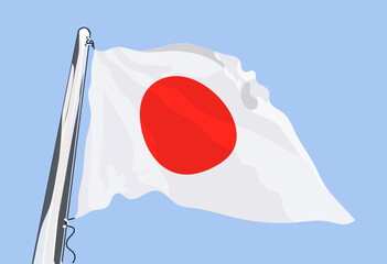 Flag of Japan. Waving in the wind. Vector
