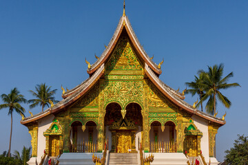 A view of the Haw Pha Bang temple which is part of the National Museum complex in Luang Prabang,...