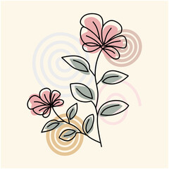 Vector art background of flower line art. Invitation card background in pastel colors