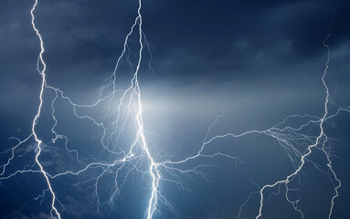 Fork lightning striking down during summer storm