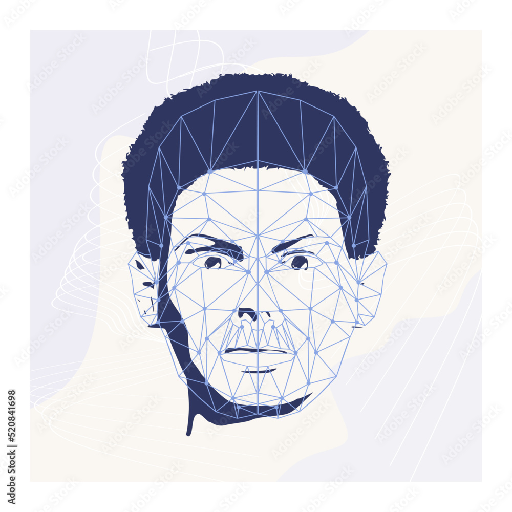 Wall mural wireframe mesh head shape consisting of connected dots and lines. human face silhouette