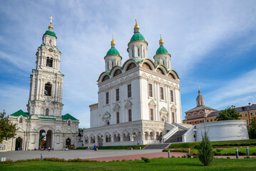 Fototapeta na wymiar Prechistenskaya Bell Tower and Assumption Cathedral. Astrakhan Kremlin