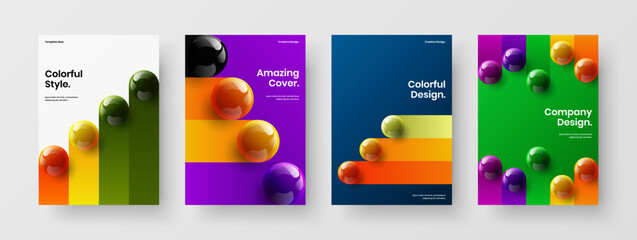 Modern realistic spheres journal cover layout composition. Creative brochure A4 design vector concept set.