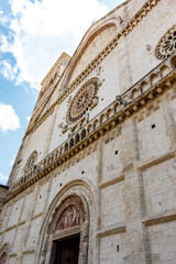 Ornate facade of the Duomo Cathedral of San Rufino in Assisi, Umbria, Italy, Europe