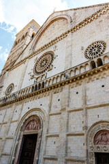 Ornate facade of the Duomo Cathedral of San Rufino in Assisi, Umbria, Italy, Europe