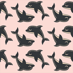 Vector dolphin seamless pattern background. Perfect for fabric, scrapbooking, wallpaper projects.