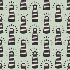Vector lighthouse seamless pattern background. Perfect for fabric, scrapbooking, wallpaper projects.