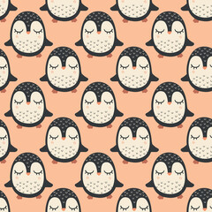Vector penguin seamless pattern background. Perfect for fabric, scrapbooking, wallpaper projects.