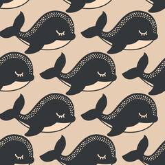 Vector whale seamless pattern background. Perfect for fabric, scrapbooking, wallpaper projects.