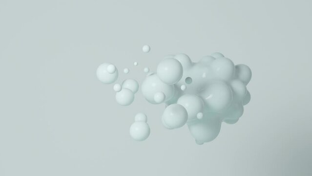 3D render animation with white spheres that explode and come together again. Nice 3d spheres with reflection. satisfying video 
