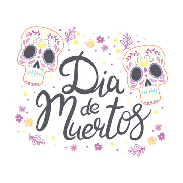 Mexico flowers, skull and food elements.