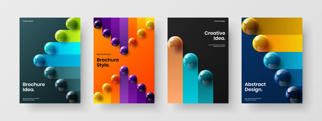 Amazing 3D balls poster concept set. Minimalistic handbill A4 design vector template collection.