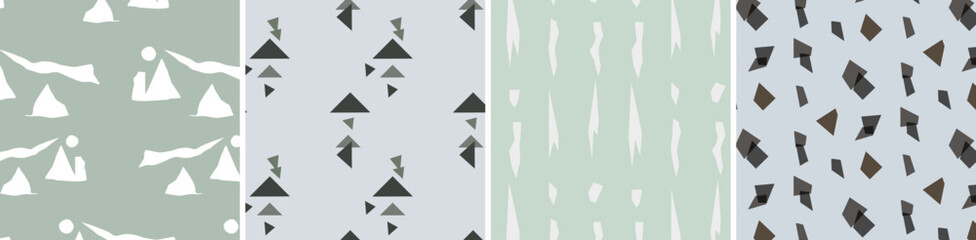 A set of patterns in a Scandinavian calm style. Scandi style, pastel colors. Wallpaper for the interior. Simple and lightweight design
