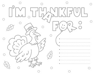 i am thankful for, cute thanksgiving coloring page for kids and adults. thankful list activity. you can print it on standard 8.5x11 inch paper