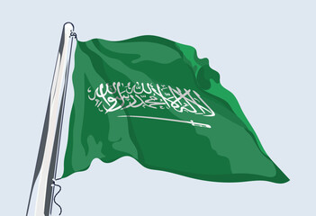 Flag of Saudi Arabia. Waving in the wind. Vector
