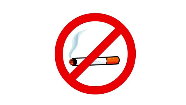 No smoking please. Cigarette with smoke and red circle sign drawing cartoon animation. Short smoke version. Seamless loop and alpha channel. Smoking, health, ilness, etc...
