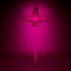 Christian cross with backlight. Religion concept illustration. 3D render