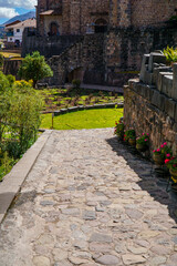 Ruins of the Temple dedicated to Sun God in Koricancha complex of Inca Empire located at Convent of...