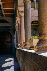 Ruins of the Temple dedicated to Sun God in Koricancha complex of Inca Empire located at Convent of Santo Domingo in the city of Cusco, Peru.