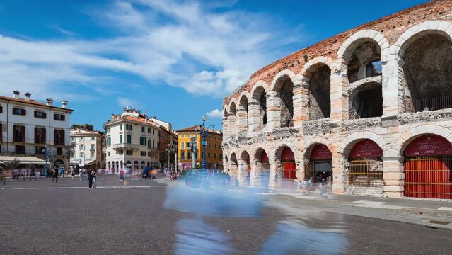 Day Time Lapse of Arena di Verona and Piazza Br&agrave;, Veneto, Italy