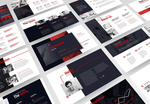 Business Corporate Presentation With Red And Dark Grey Accents