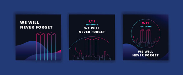 Social media post template to commemorate the September 11 attacks. Patriot day USA Never forget 9/11 poster.