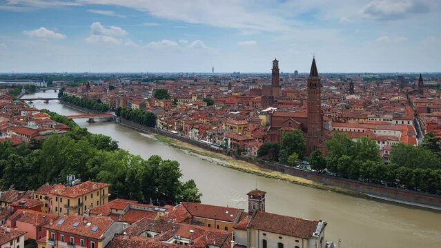Day Panoramic Time Lapse of Verona and Adige River, Verona, Veneto, Italy